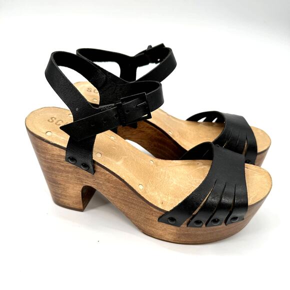 Schutz Black Leather Wooden Wedge Platform Heel // 6 - Picture 1 of 12